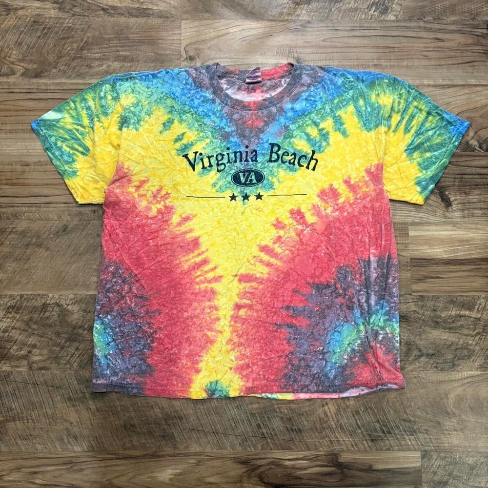 Vintage Y2K Virginia Beach Tie Dye Tee 1990s  all‑over